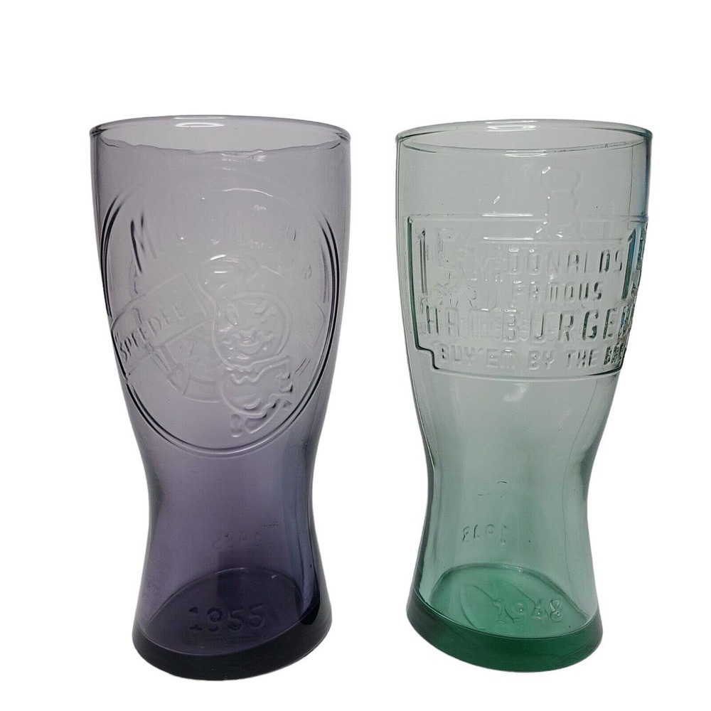 McDonalds Vintage Inspired Set of‎ 2 Glass Tumblers 1948 Green/1955 Purple 14oz